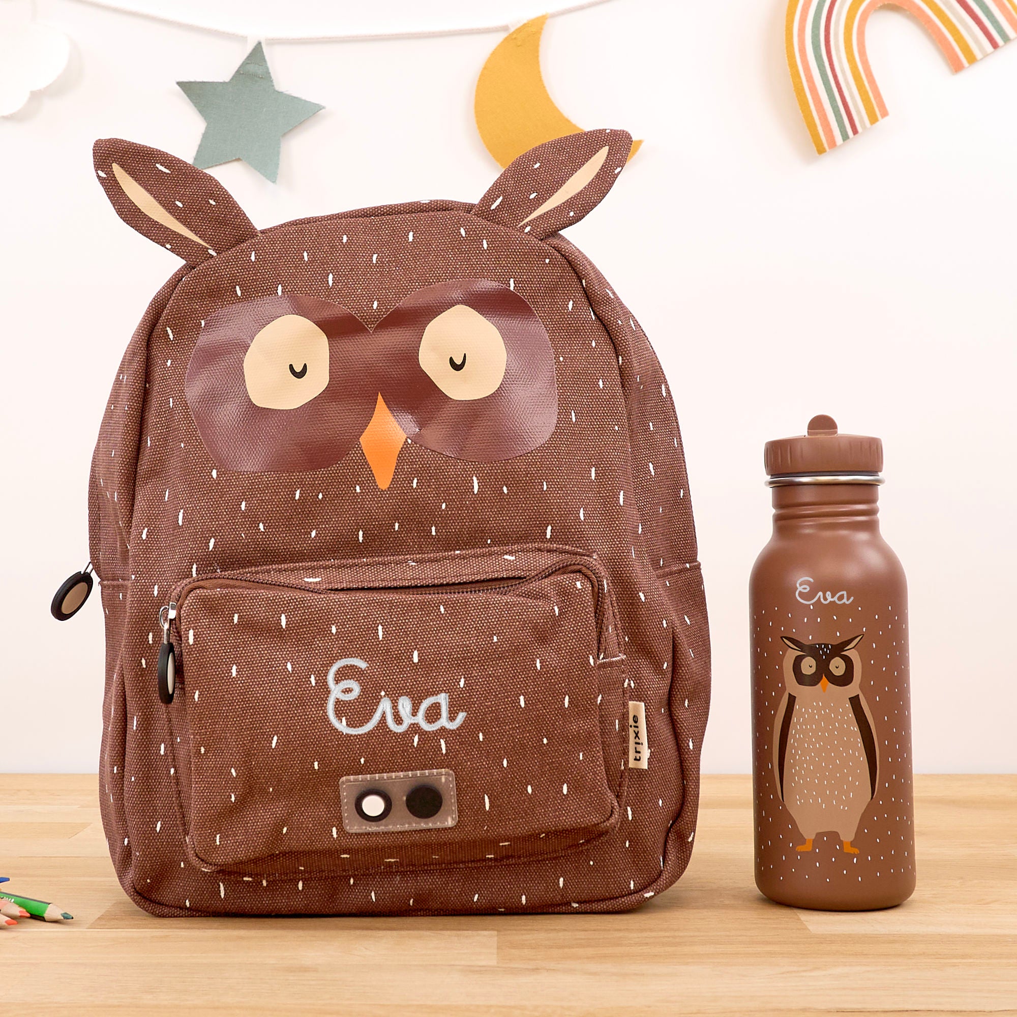 Trixie Kinderrucksack Set mit Namen - Eule