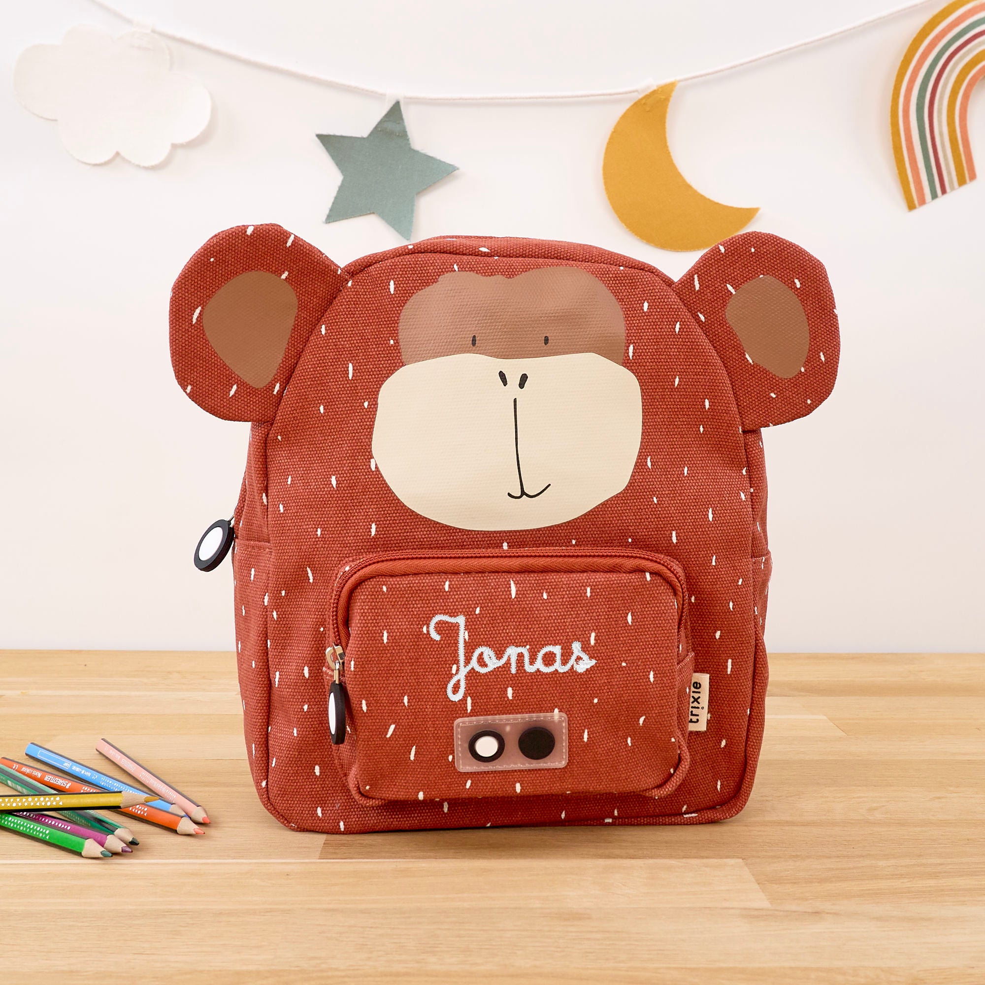 Mini children's backpack set with name - monkey