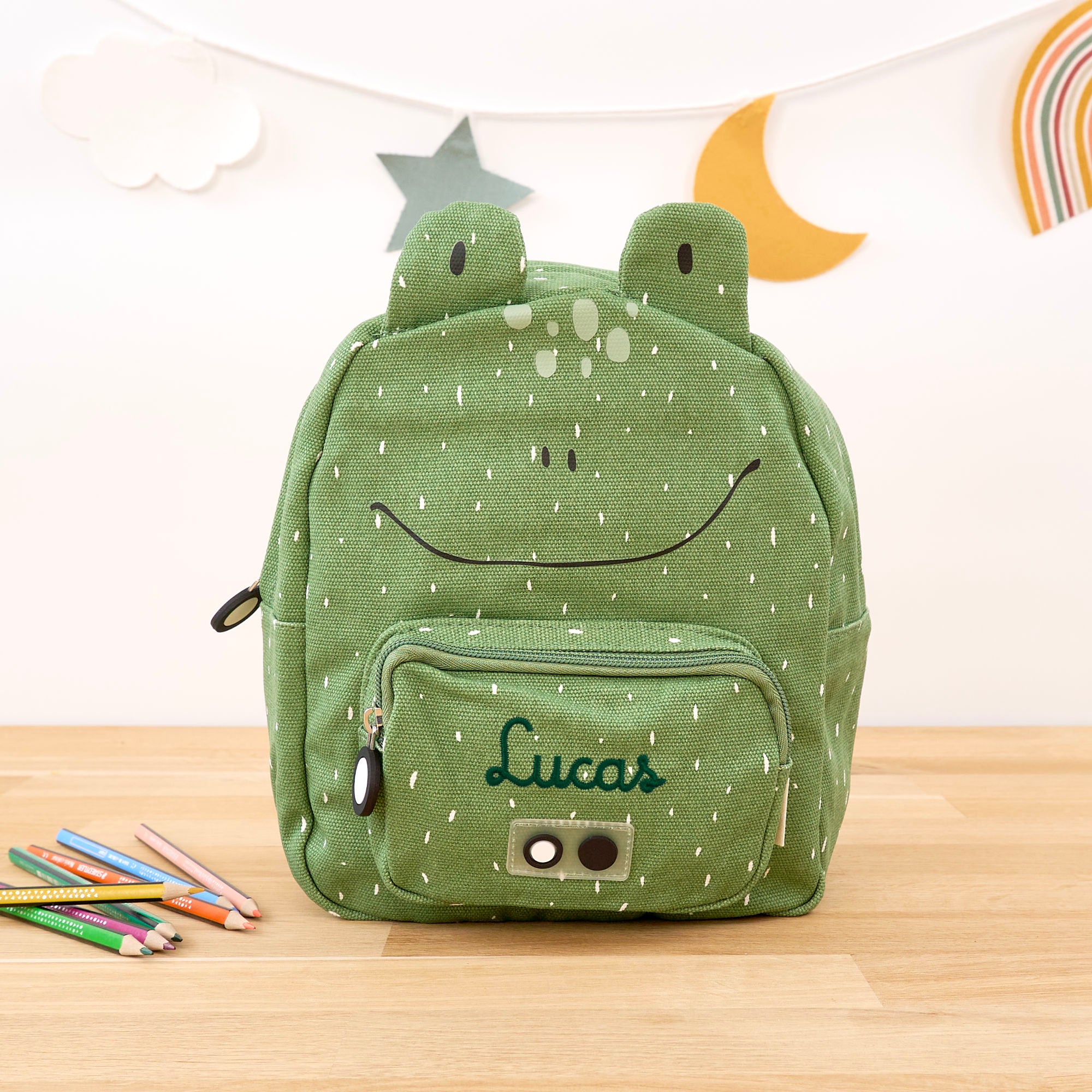 Mini children's backpack set with name - frog