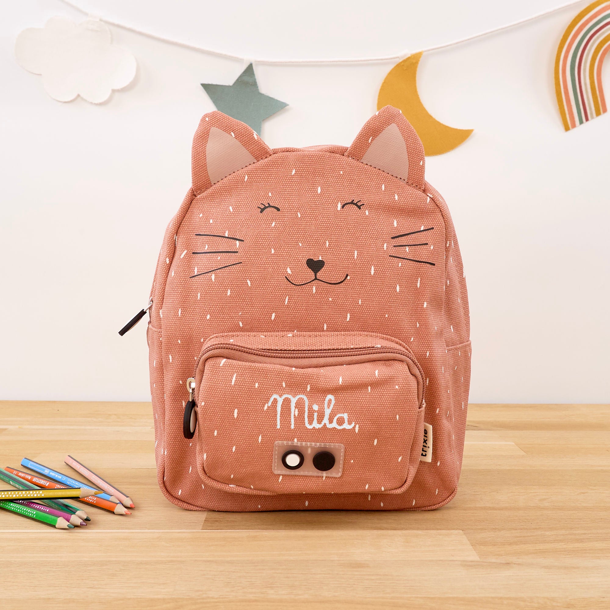 Mini children's backpack set with name - cat