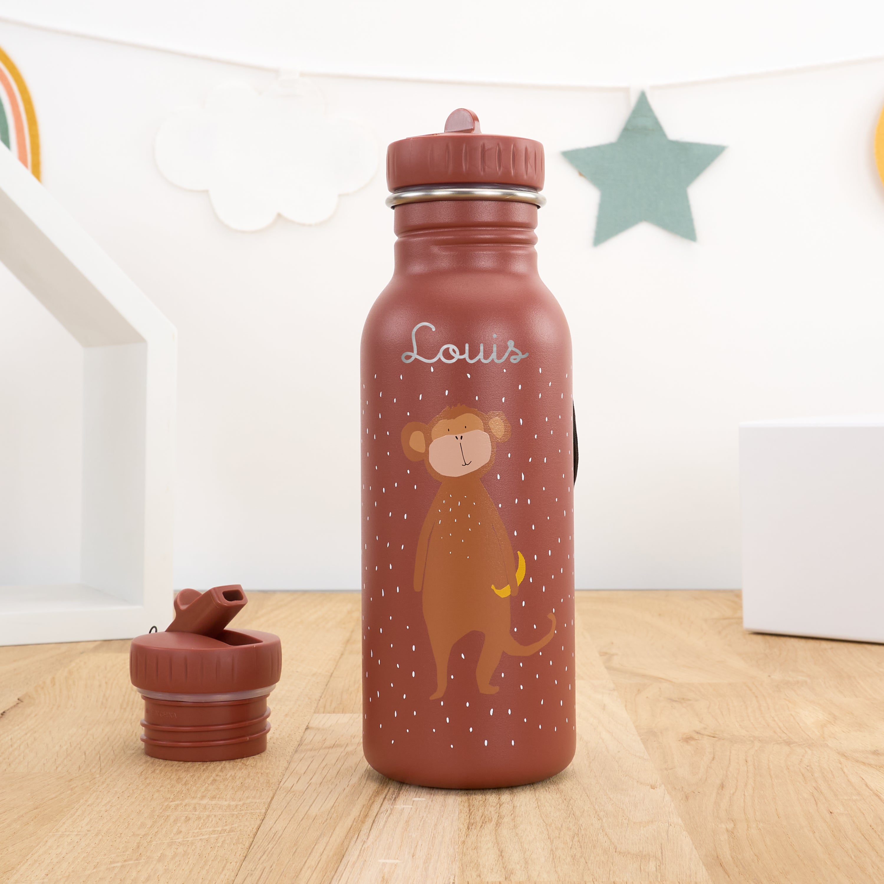 Kindertrinkflasche mit Namen personalisiert 500 ml - Affe